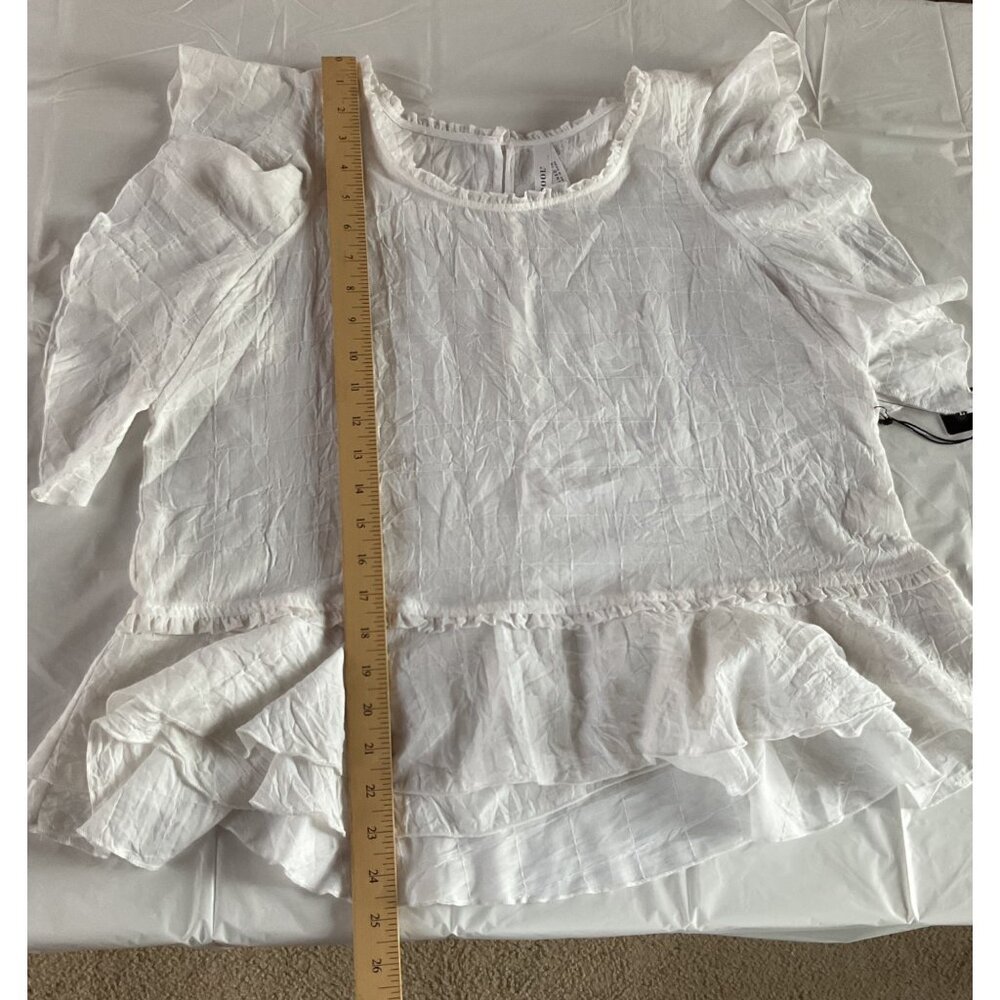 NWT Liverpool Womens Ruffled Hem White Top Size L Lightweight Cotton Blend NEW - Picture 4 of 13